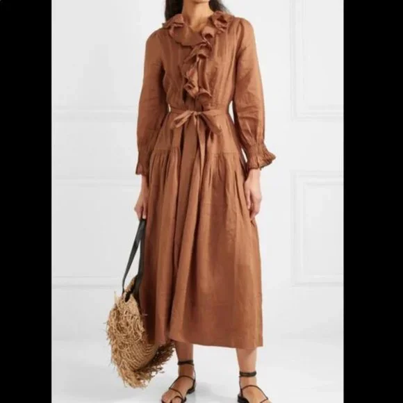 doen brown dress Doen Brown Floral Silk Rimbaud Dress – The Curatorial Dept